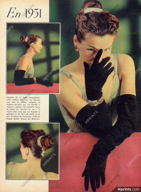 Mellerio dits Meller (Jewels) 1950 Bracelet Art Deco, Guillaume, Tanagréenne Hairpiece Style