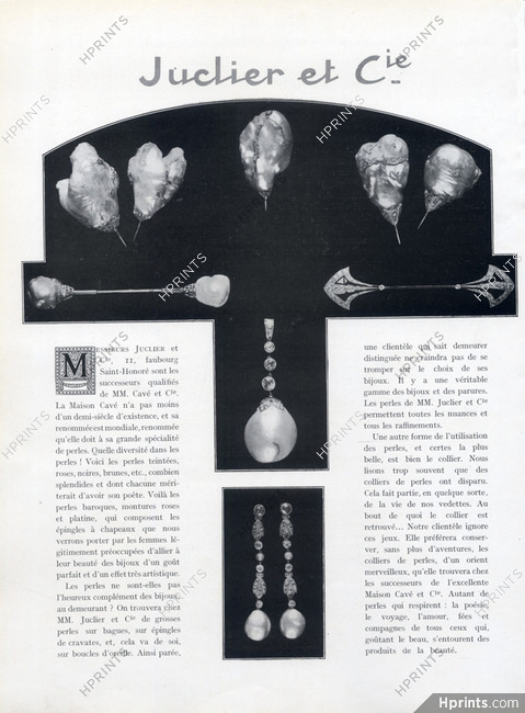 Juclier & Cie, 1924 - Jewels Pearls Earrings, Tiepins