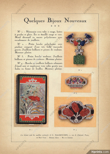 Mauboussin (Jewels) 1926 Powder Box, Brooch Pendant, Brooch Rubis, Art Deco