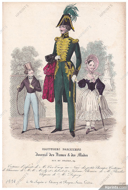 Le Journal des Dames et des Modes 1838 Costume Parisien N°3549 Man Children