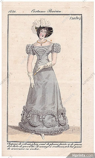 Le Journal des Dames et des Modes 1821 Costume Parisien N°2030