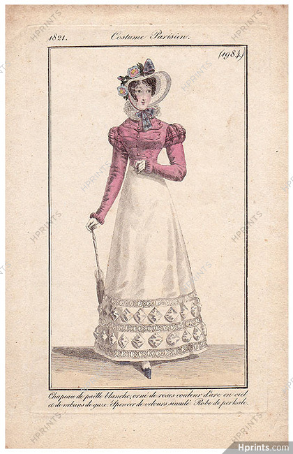 Le Journal des Dames et des Modes 1821 Costume Parisien N°1984