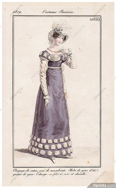 Le Journal des Dames et des Modes 1819 Costume Parisien N°1855