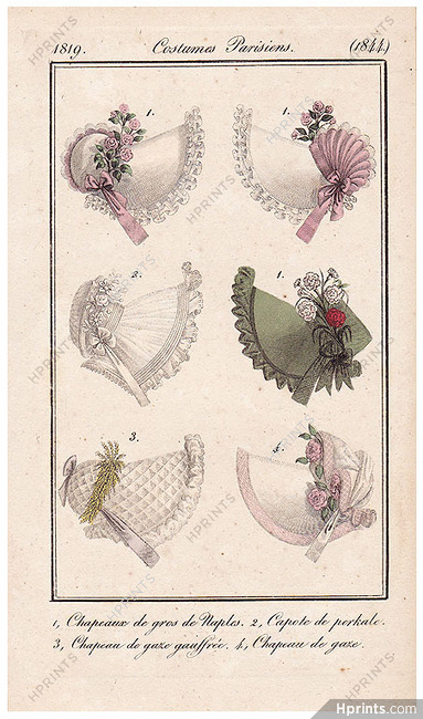 Le Journal des Dames et des Modes 1819 Costume Parisien N°1844 Hats