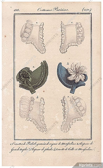 Le Journal des Dames et des Modes 1818 Costume Parisien N°1771 Hats
