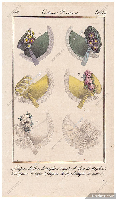 Le Journal des Dames et des Modes 1818 Costume Parisien N°1768 Hats