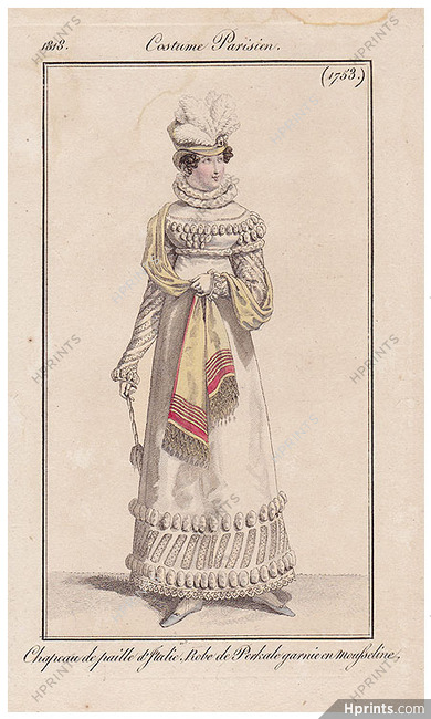 Le Journal des Dames et des Modes 1818 Costume Parisien N°1753