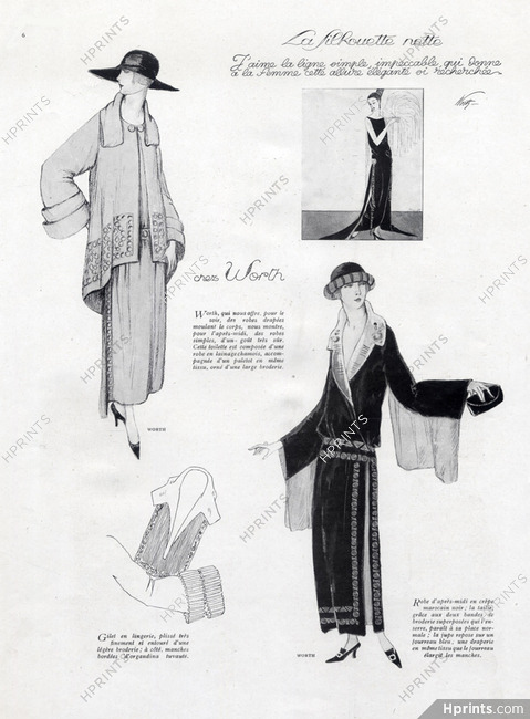 Worth (Couture) 1922 Evening Gown, Fashion Illustration Pigeat