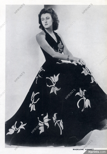 Madeleine Vionnet 1938 black and white flowers Evening Gown, Embroidery