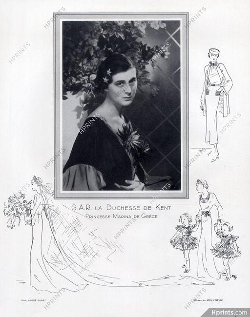 Molyneux 1934 S.A.R la Duchesse de Kent Portrait, Princesse Marina de Grèce