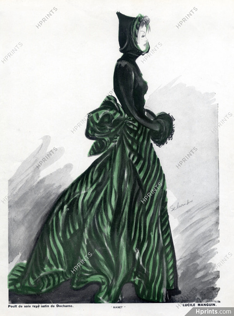 Lucile Manguin 1939 Evening Gown, Fashion Illustration Schompre