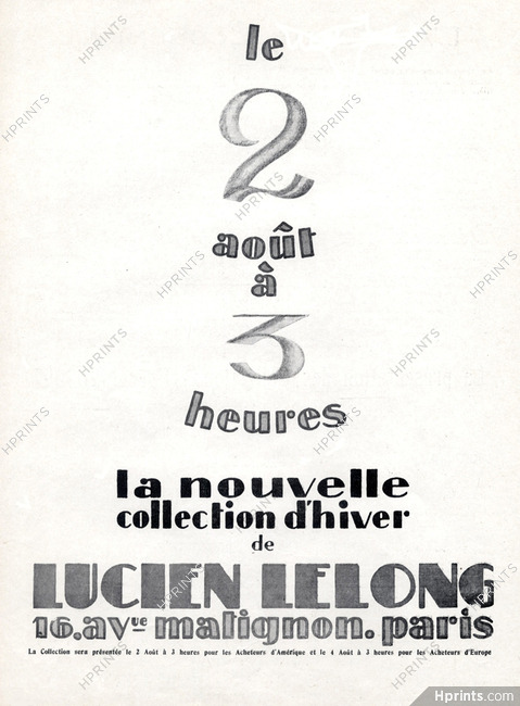 Lucien Lelong 1926 Address 16 Avenue Matignon Paris