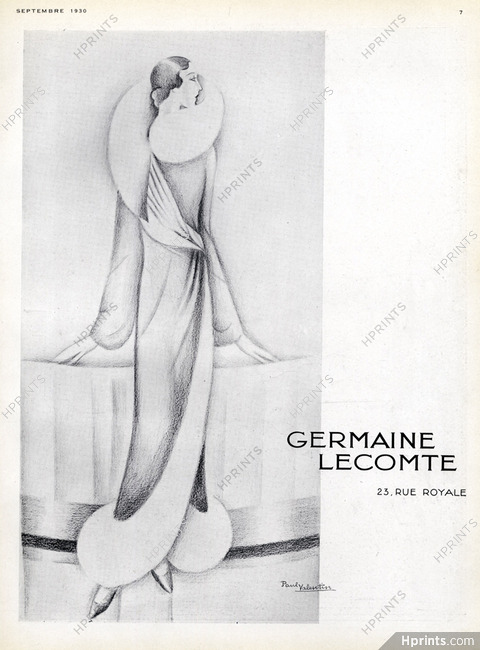 Germaine Lecomte 1930 Evening Coat, Fashion Illustration Paul Valentin, Art Deco Style