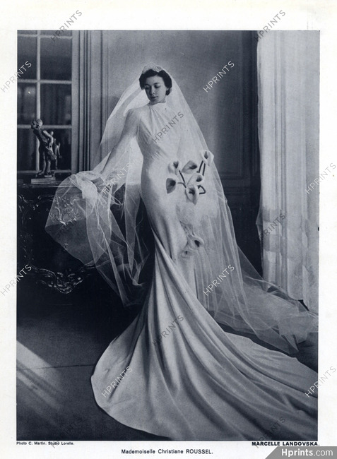 Marcelle Landovska 1940 Wedding Dress, Christiane Roussel, Fashion Photography C. Martin