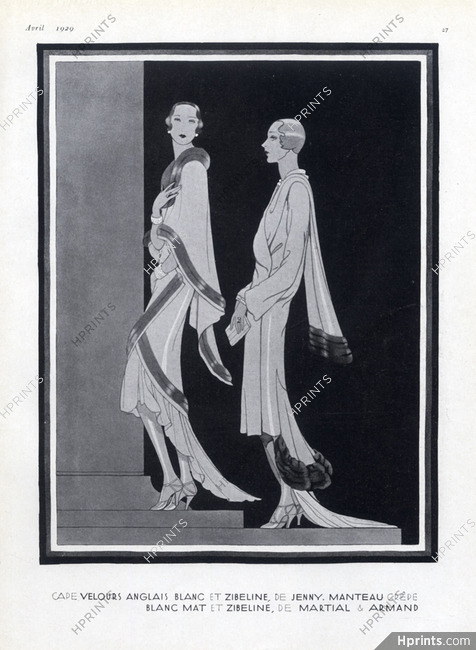 Jenny (Cape) Martial & Armand (Coat) 1929 Fashion Illustration Pollard