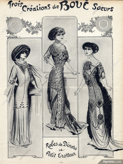 Boué Soeurs 1909 Evening Gown, Fashion Illustration, Art Nouveau Style