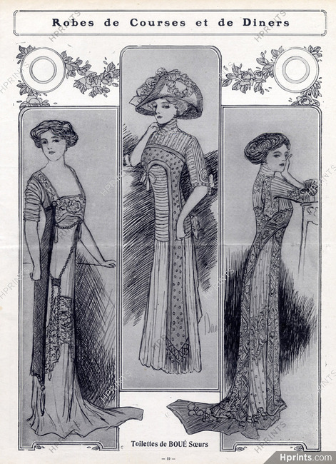 Boué Soeurs 1909 Evening Gown, Fashion Illustration, Art Nouveau Style