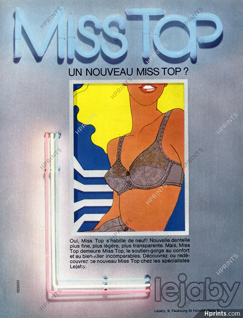 Lejaby 1969 Bra, Model Miss Top, Neon, Antonio Lopez