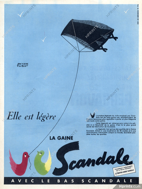 Scandale (Lingerie) 1955 Girdle, J.C.Fournet, Kite, Birds