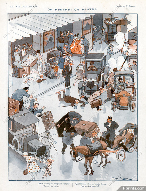 Pierre Lissac 1920 Station, La Rentrée, Back from holidays, Comic Strip
