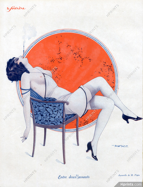 Maurice Pépin 1926 Sexy Looking Girl Smoker, Topless