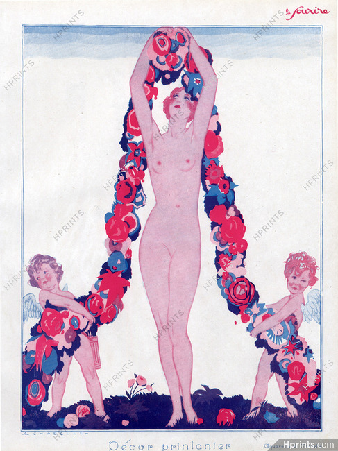 Albert Chazelle 1926 Spring Decoration, Flowers, Nude