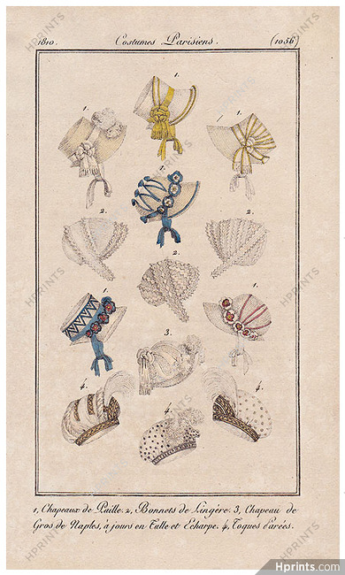 Le Journal des Dames et des Modes 1810 Costume Parisien N°1056 Hats