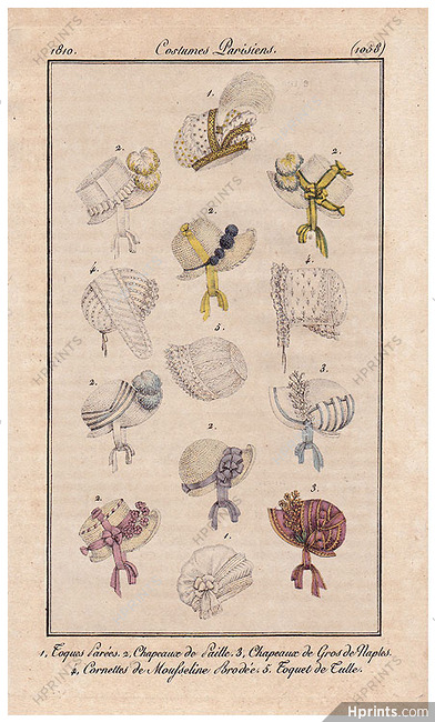 Le Journal des Dames et des Modes 1810 Costume Parisien N°1058 Hats