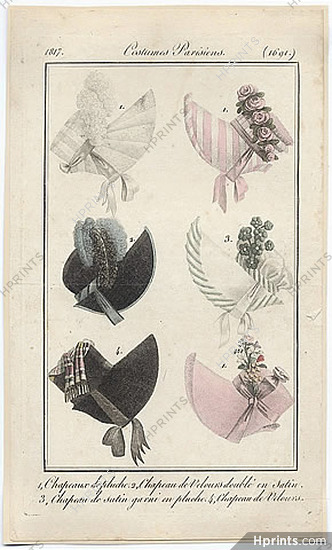 Le Journal des Dames et des Modes 1817 Costume Parisien N°1691 Hats
