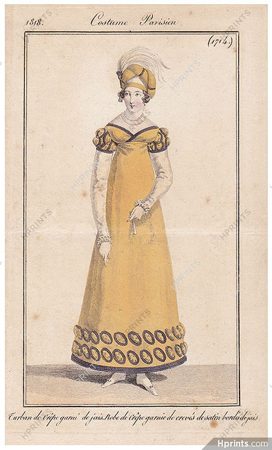 Le Journal des Dames et des Modes 1818 Costume Parisien N°1714