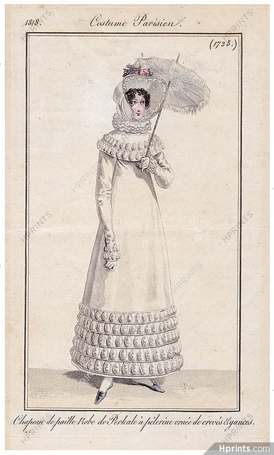 Le Journal des Dames et des Modes 1818 Costume Parisien N°1728