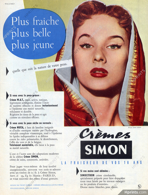 Crème Simon (Cosmetics) 1955 Aline Darcy, Dancer, Photo Sam Levin