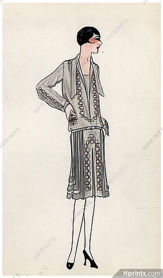 Original Fashion Drawing 1925 Flapper fashion style The
