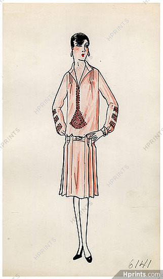 Original Fashion Drawing 1925 Flapper fashion style ''The Garçonne'' Art Deco