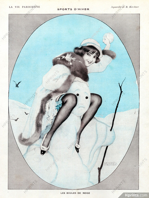 Raphaël Kirchner 1913 Winter Sports, Snowballs, Snowman