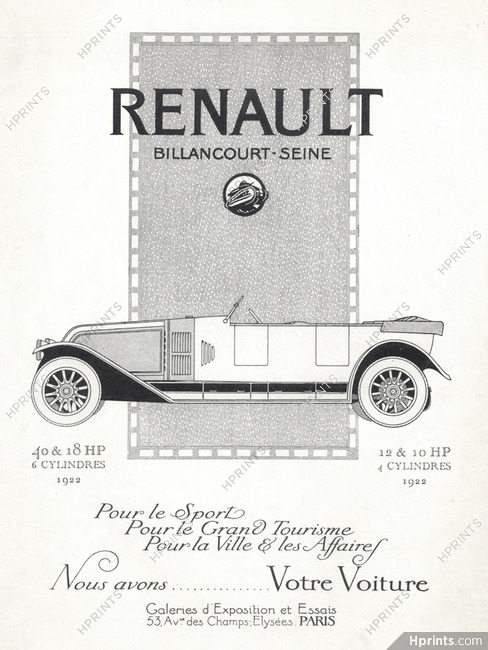 Renault (Cars) 1922 Convertible