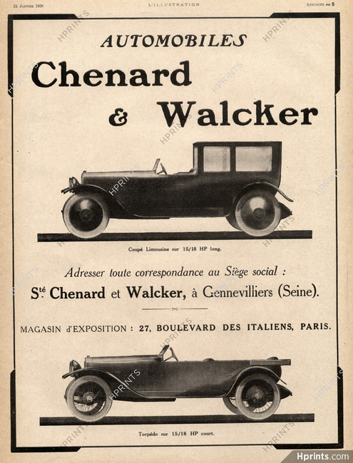 Chenard & Walcker (Cars) 1920 Coupé Limousine, Torpédo