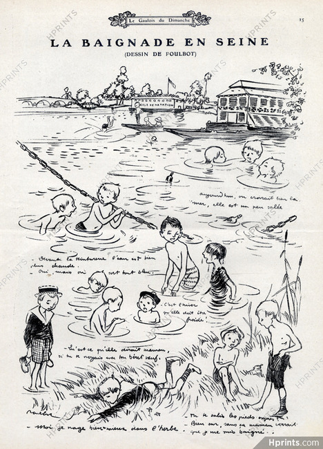 Francisque Poulbot 1908 "La Baignade en Seine", Comic Strip