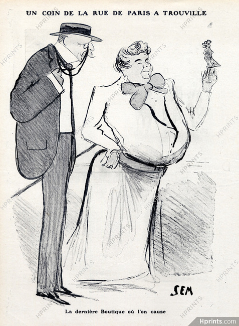 SEM (Georges Goursat) 1908 Paris street to Trouville, Caricature