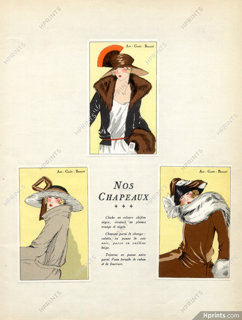 Fashion Illustration hats 1922 Pochoir, AGB