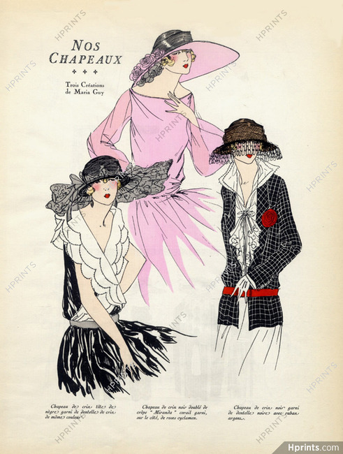 Maria Guy (Millinery) 1922 Fashion Illustration Hats, Pochoir