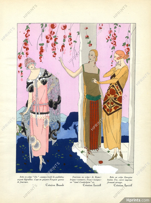 Creation Brandt & Lenieff 1923 Fashion Illustration, Pochoir, Evening Gown