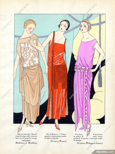 Madeleine & Madeleine, Premet, Philippe Et Gaston 1922 Fashion Illustration, Pochoir, Evening Gown