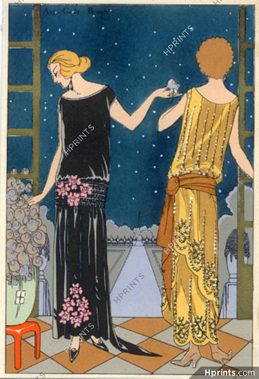 Jeanne Lanvin, Beer 1923 Evening Gown, Fashion Illustration, Pochoir