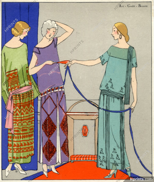 Premet 1923 Evening Gown Fashion Illustration, Pochoir