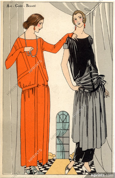 Rolande 1923 Evening Gown, Fashion Illustration, Pochoir