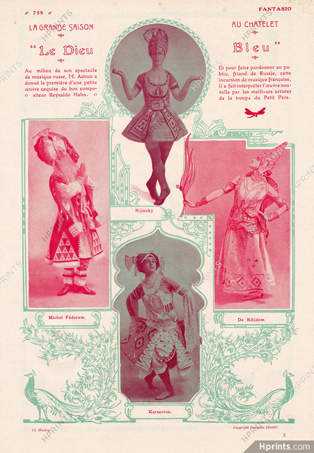 Nijinsky, Fedorow, Karsavina, De Nelidow 1912 "Le Dieu Bleu" Russian Ballet