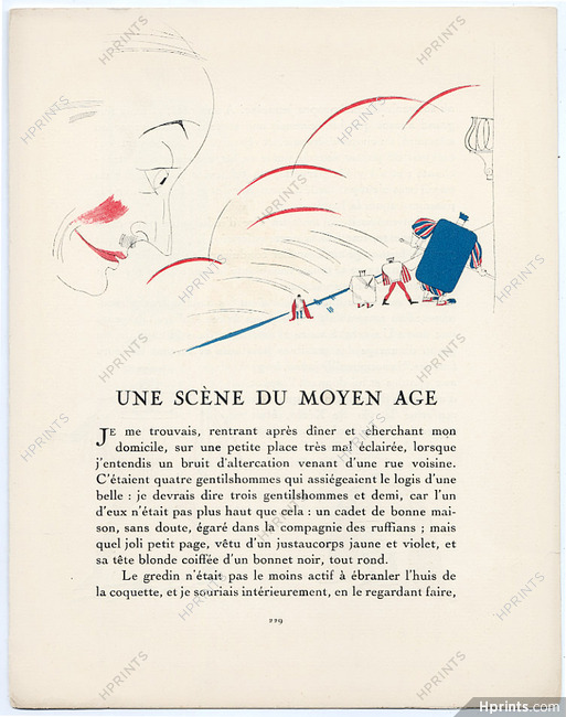 Une Scène du Moyen Age, 1924 - Charles Martin, Parfums Violet, Sylviane. La Gazette du Bon Ton, n°6, Text by Marcel Astruc, 4 pages