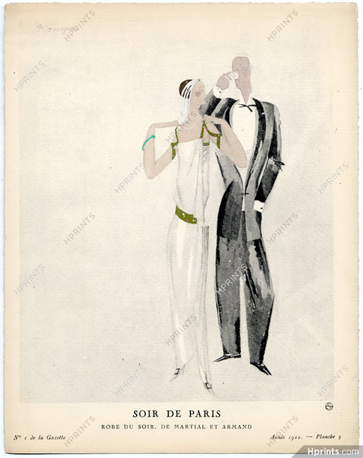Soir de Paris, 1922 - Pierre Mourgue, Robe du soir de Martial et Armand. La Gazette du Bon Ton, n°1 — Planche 5