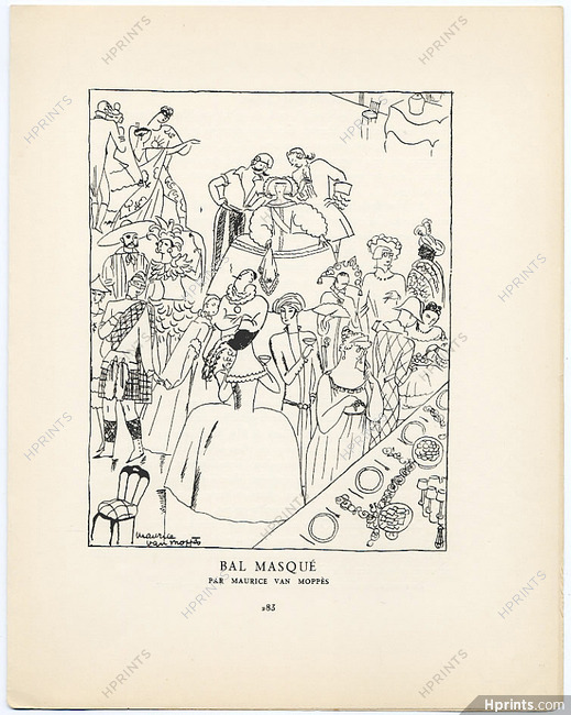 Maurice Van Moppès 1924 Bal Masqué, Masquerade Ball, Lunch, Breakfast, Gazette du Bon Ton